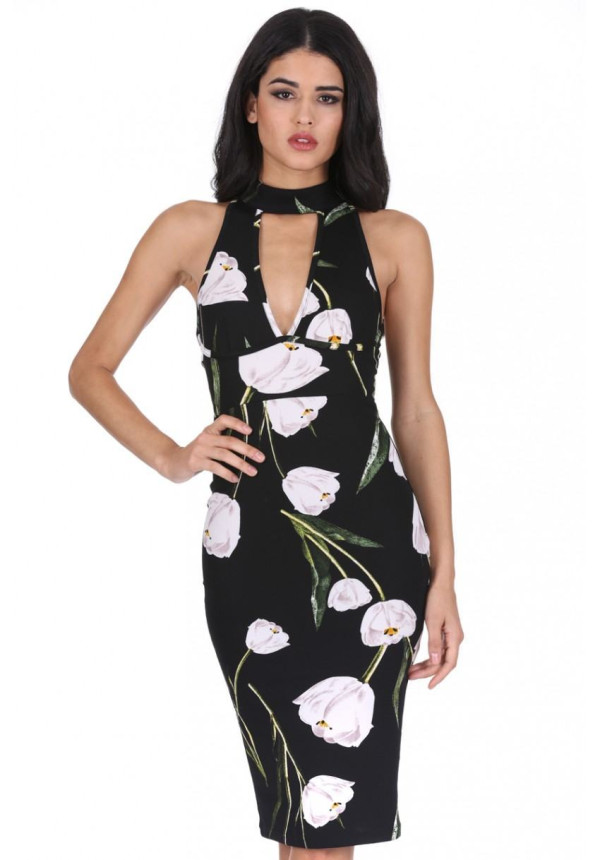 Black choker cheap midi dress